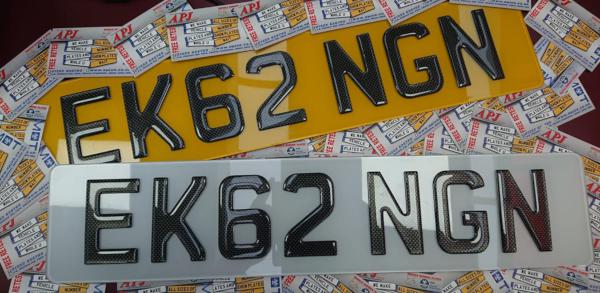 Front and rear carbon 3D gel plates that read 'EK62 NGN'